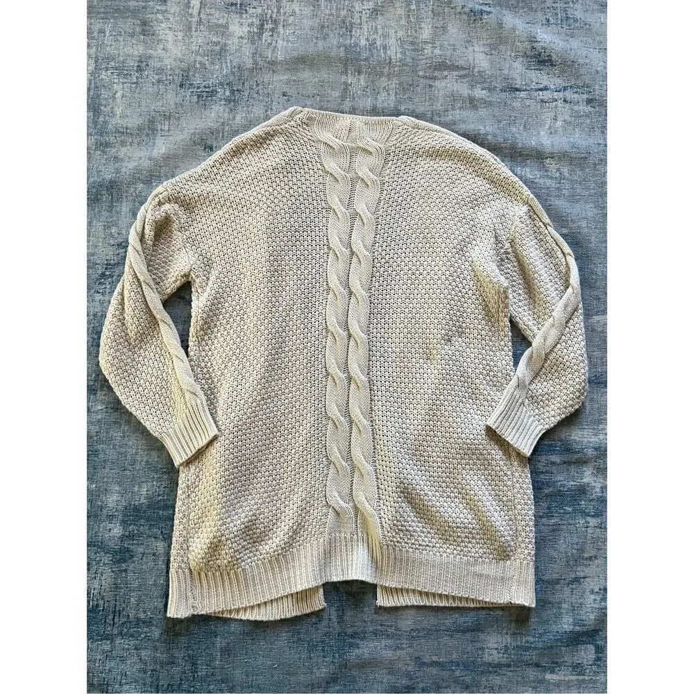 Reborn J Ivory Cable Knit Open Front Cardigan Women's Large